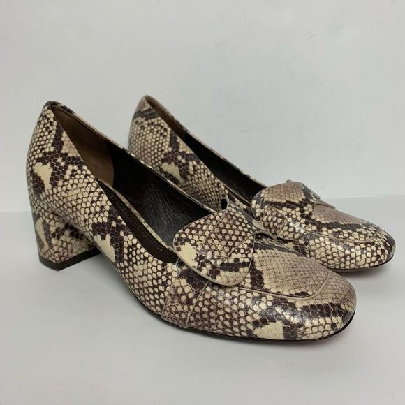 Tory Burch Snakeskin Print Leather Block Heels Size 6 US W - Picture 1 of 5